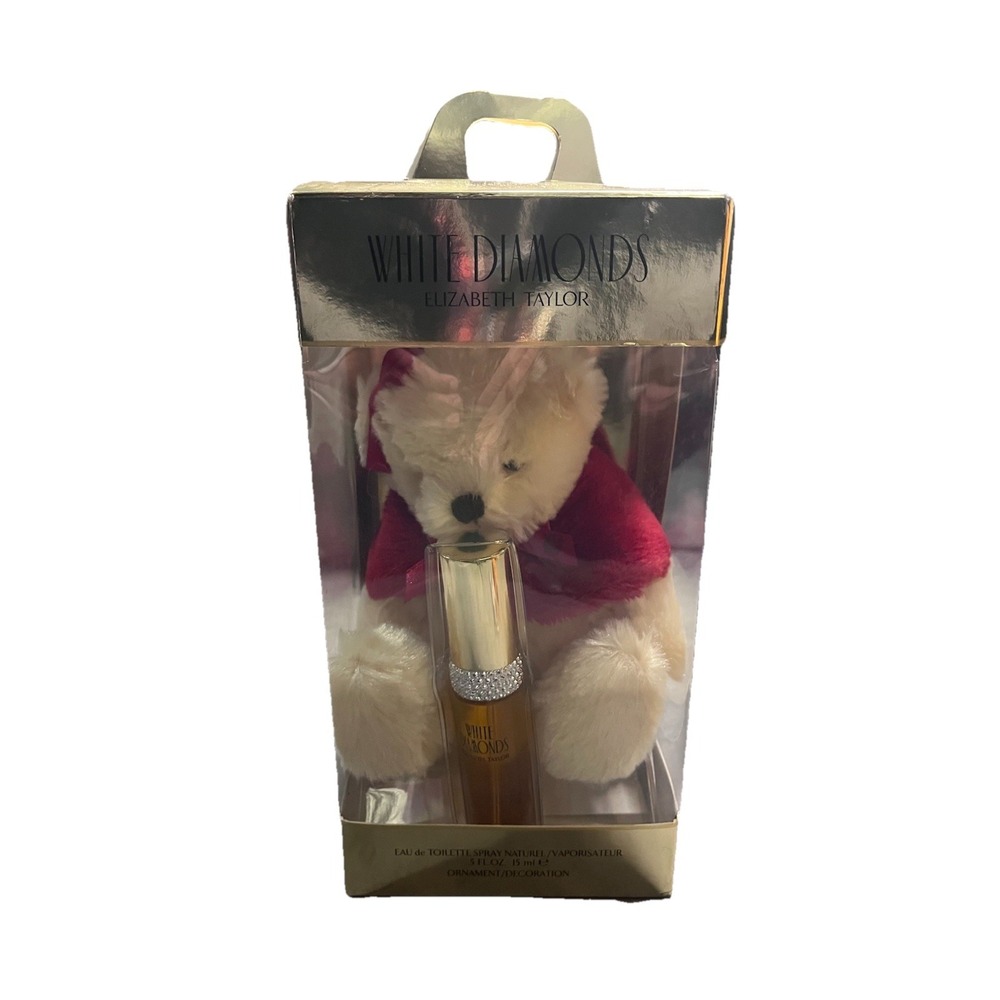 Vintage Elizabeth Taylor White Diamonds Perfume & Plush‎ Bear Set .5oz EDT Spray